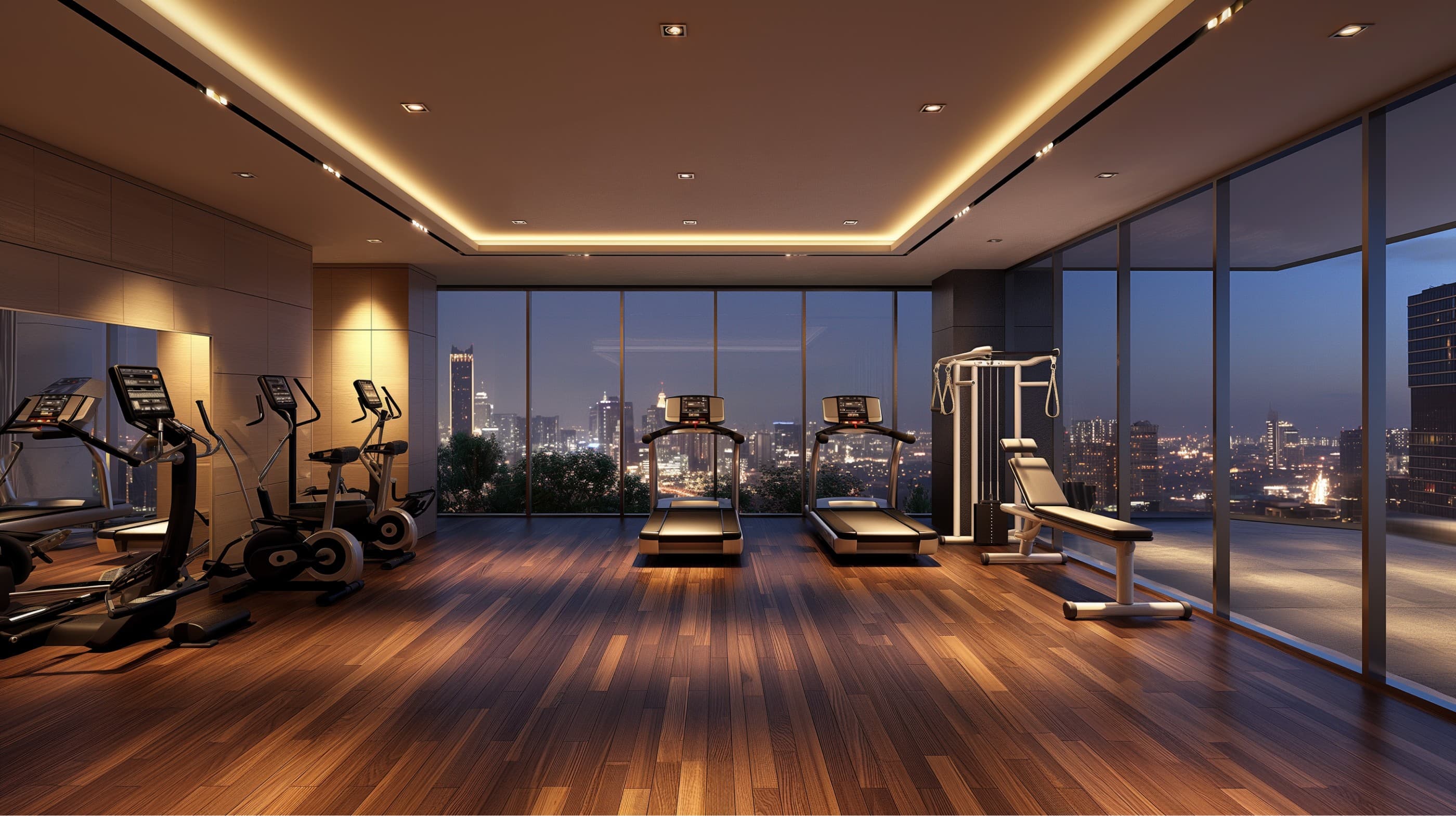 Gym interior during sunset